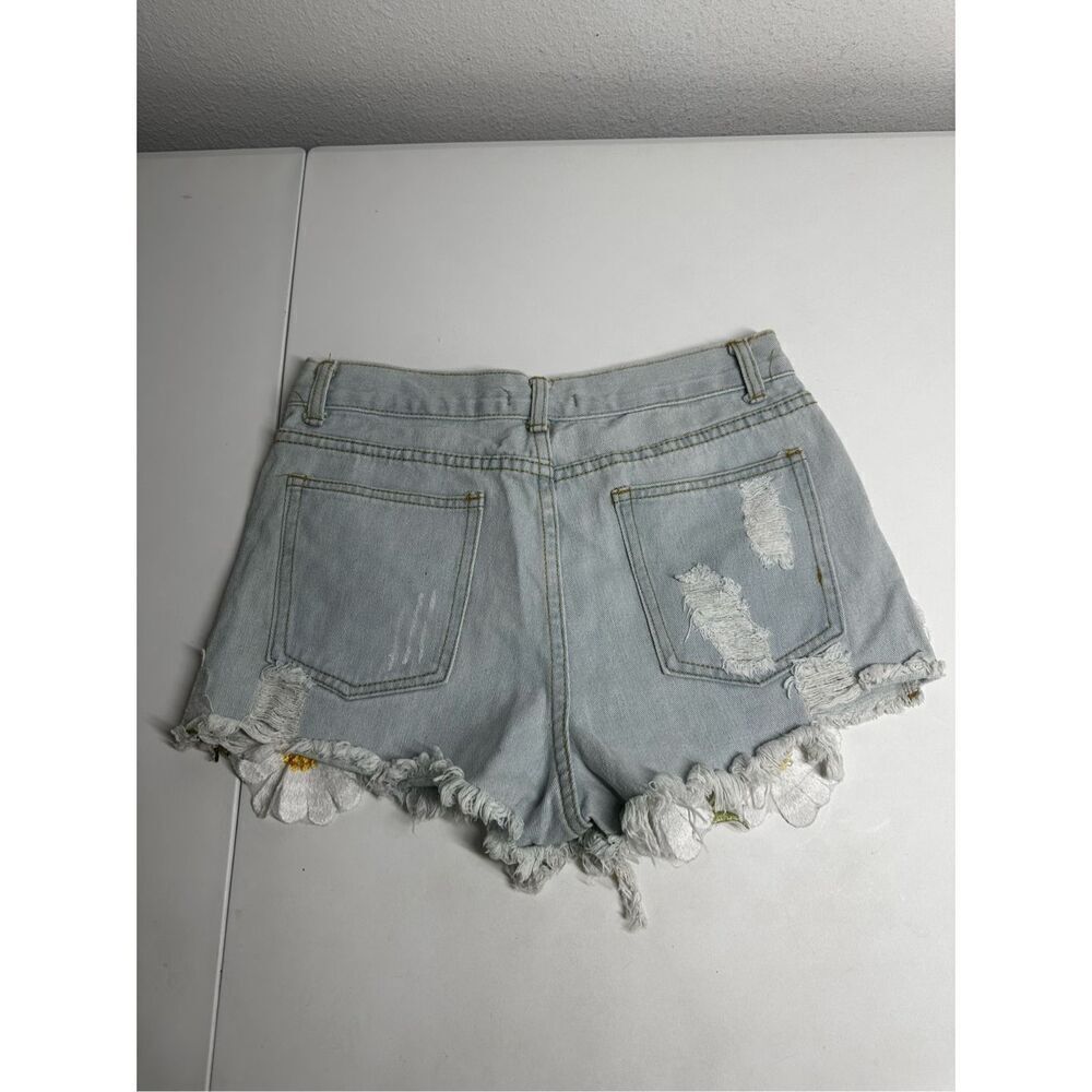 36Point5 Embroidery Denim Shorts Hippie High Waist Floral Bottoms Size L Y2K - Picture 10 of 11